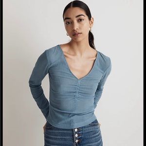 NWT Madewell Semi-Sheer Shirred V-Neck Top